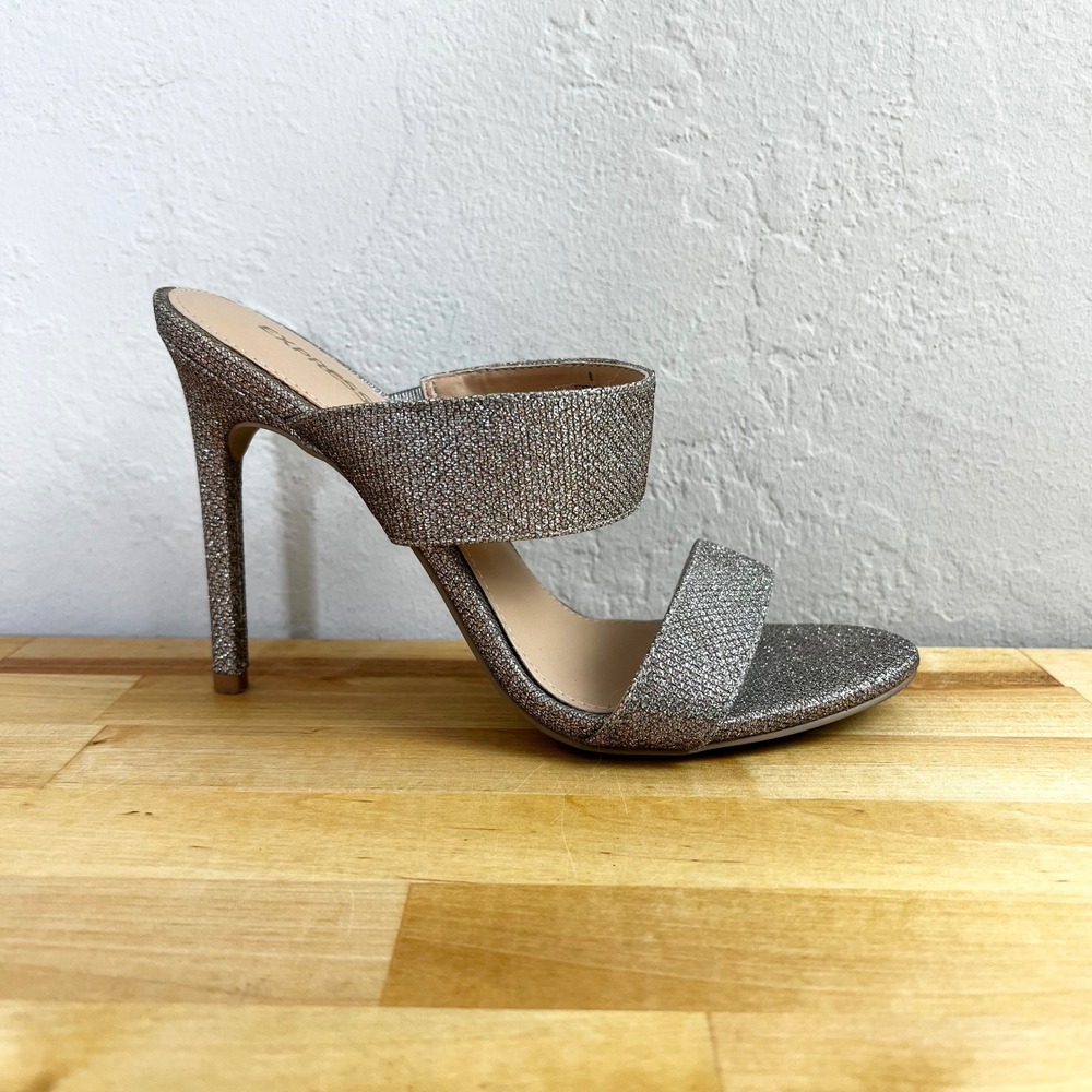 Express Heels Size 8 Gold Glitter Sparkly‎ Strappy Stiletto Party Evening Shoes